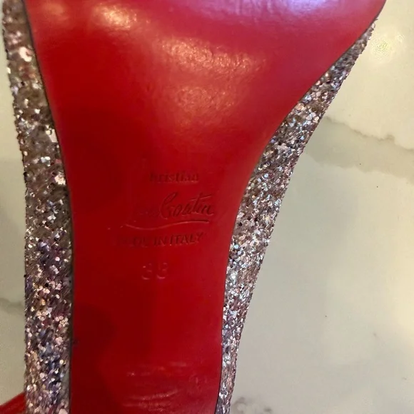 Christian Louboutin Authentic Pink Glitter Pointed Toe Pumps 38